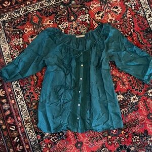 Velvet Brand Teal Silk Blouse with Button Detail size small